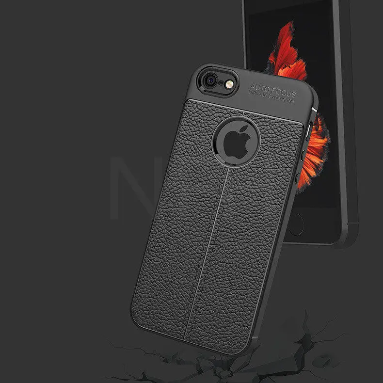 Retro Shockproof Protection Silicone Soft Case For iPhone 5 5SE Slim Bumper Litchi Leather Skin Back Cover For iPhone Case on 5S