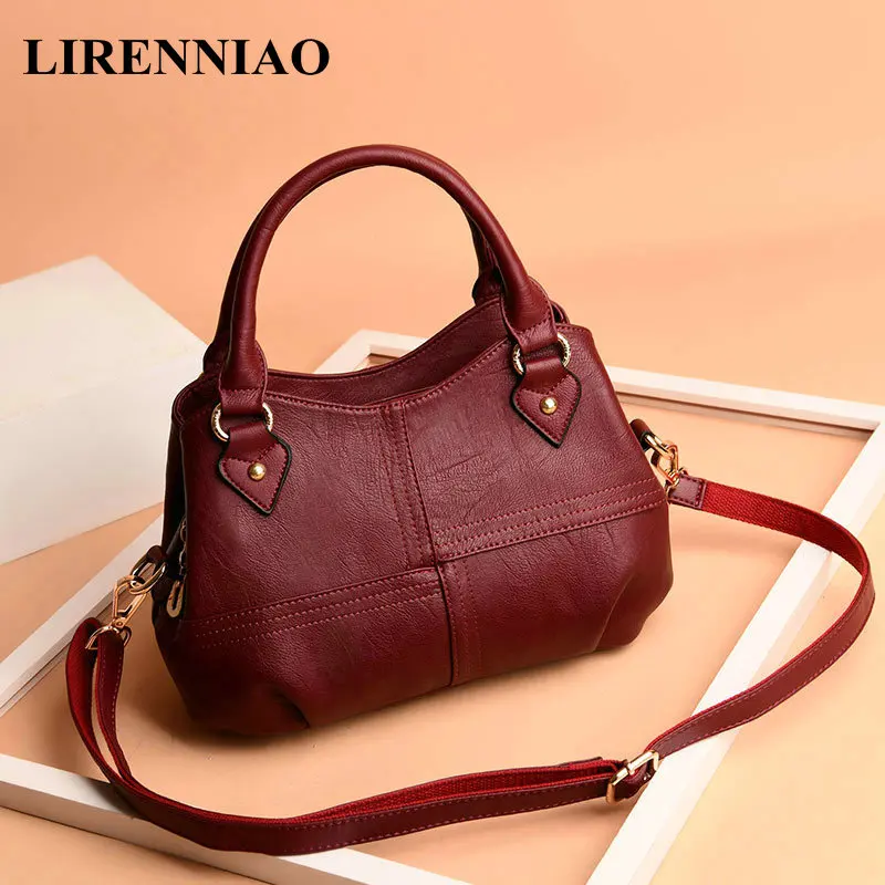 LIRENNIAO High Quality Leather Handbags Ladies Soft Leather Tote Hand