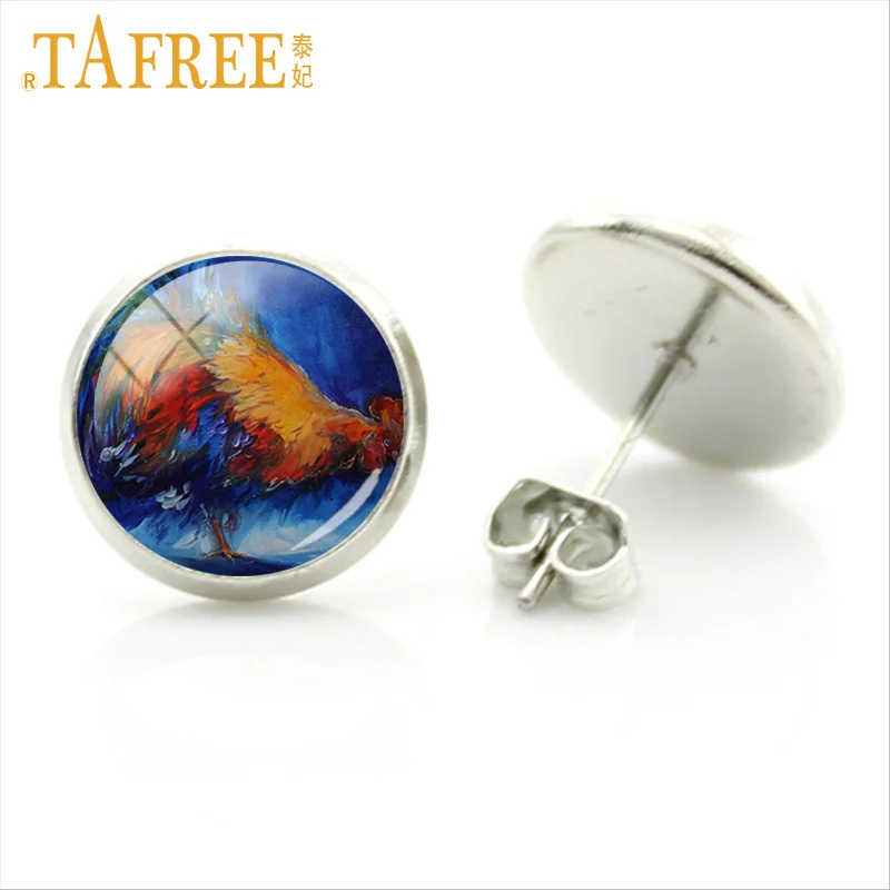 

TAFREE colourful Chicken Earrings Feathers in many colors Watercolour Cock exquisite workmanship handmade charms new jewlery A10