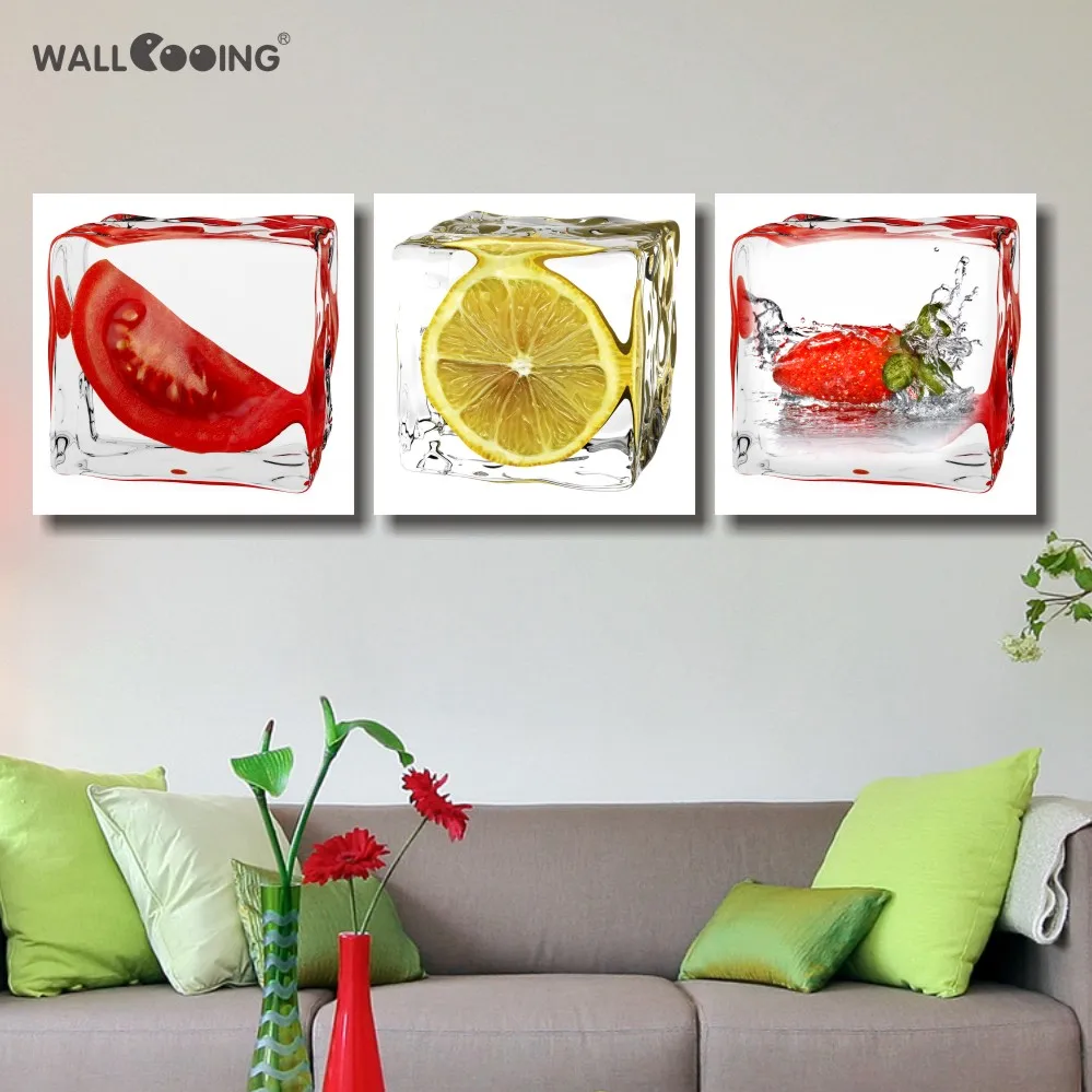 3 Панели Печатные Фрукты Лимон холст живопись современные модульные картины на кухне Декор стены Искусство для гостиной фотографии