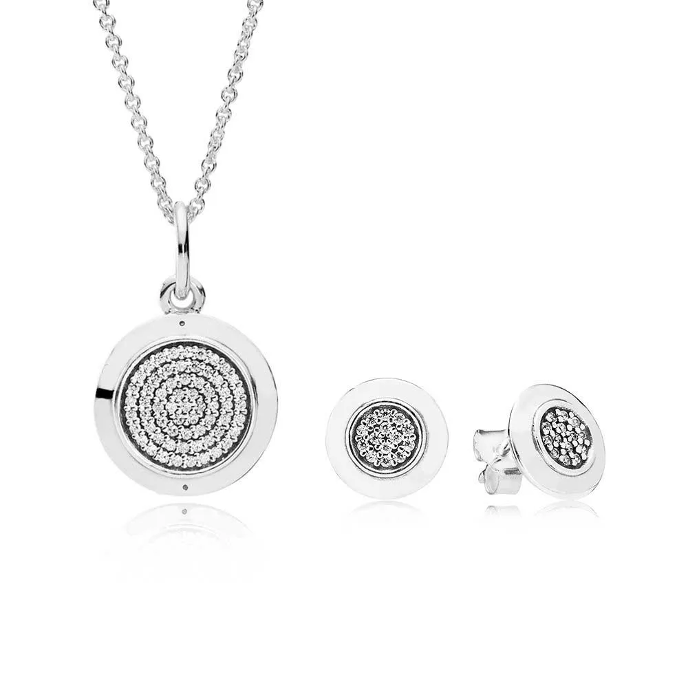 

NEW Book Di 100% 925 Sterling Silver Silver Signature Necklace and Earring Set fit charm original Necklace jewelry A Set