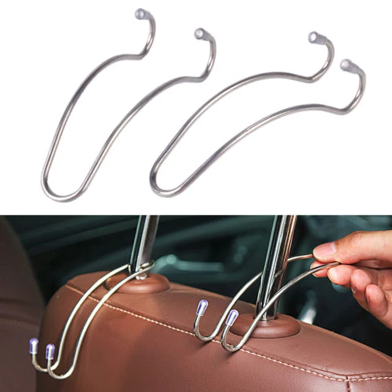 

2pcs Stainless Steel Car Seat Headrest Hooks Holder Organizer Multi-functional Storage for Bag Purse Cloth Grocery Storage