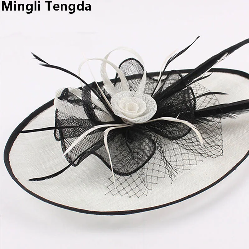 Mingli Tengda Новая Элегантная Свадебная шляпа цвета слоновой кости/красного цвета, Свадебные шляпы с перьями и цветами, вечерние шляпы для невесты