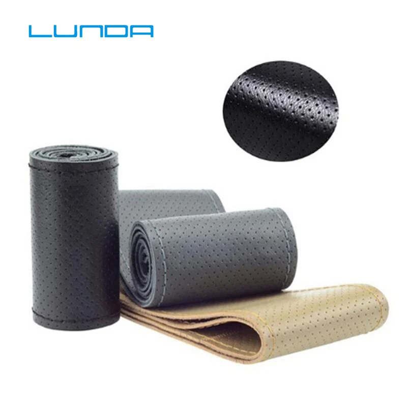 LUNDA 1 шт. черный красный DIY натуральная кожа чехол рулевого колеса автомобиля с