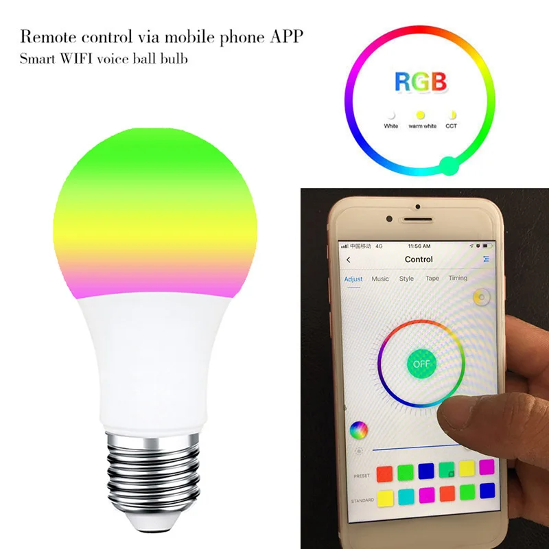 

60*115MM Dimmable Smart Bulb App Control For Amazon Alexa For Tmall Wizard Replacement Wireless Type Wi-Fi 2.4GHz