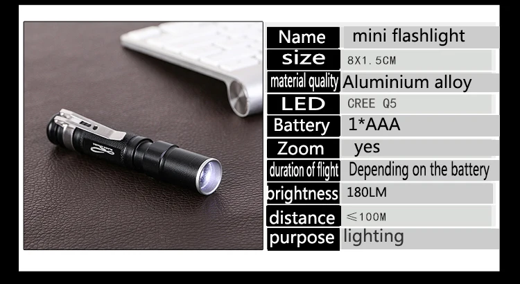 Портативный мини-светильник-ручка CREE Q5 2000LM светодиодный светильник Фонарь карманный светильник водонепроницаемый фонарь AAA Мощный светодиодный фонарь для охоты