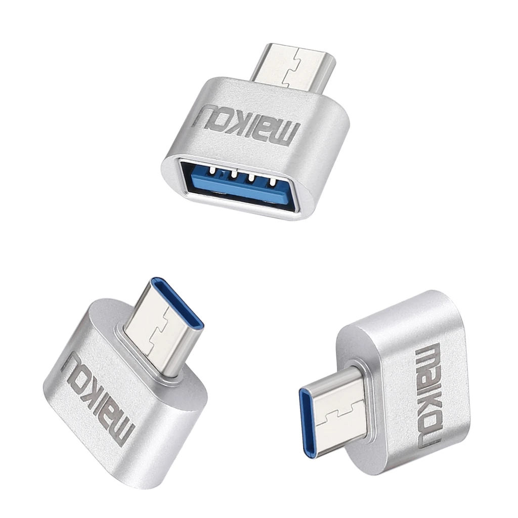 3Pieces  Portable USB 3.0 to USB Type C Adapter OTG Connector for All Type-C Devices Silver