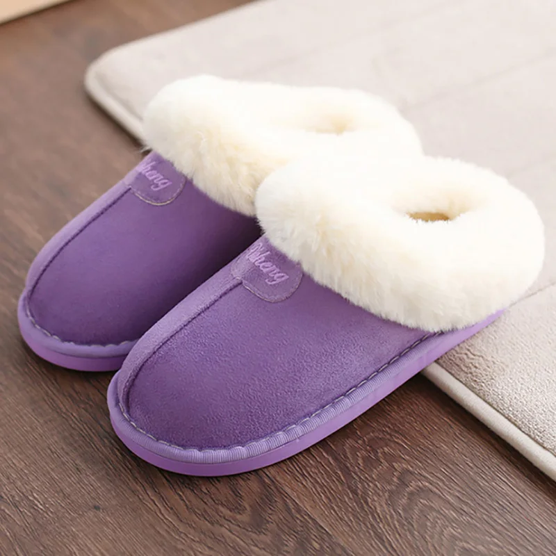 Jron/большие размеры; женские домашние тапочки; зимняя теплая Домашняя/напольная обувь; Плюшевые Тапочки для ванной; меховая шерстяная удобная обувь; Botas Mujer - Цвет: Purple