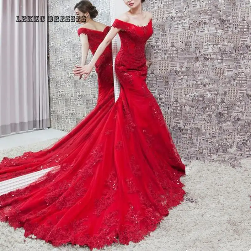 

Red Mermaid Evening Dresses Long 2019 Robe De Soiree V Neck Lace Appliques Celebrity Prom Gowns Vestido De Festa Longo