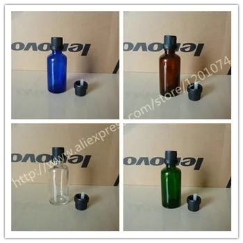 

50ml green/blue/clear/brown shiny Glass Essential Oil Bottle With plastic black anti-theft cap+plastic insert. Oil vial