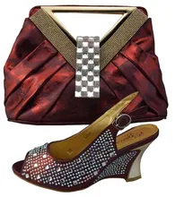 Elegant Italian Women Shoes And Bag Set High Quality Matching Italian Shoes And Bag Set Wedding Pumps Shoes Wine Color 1308-402