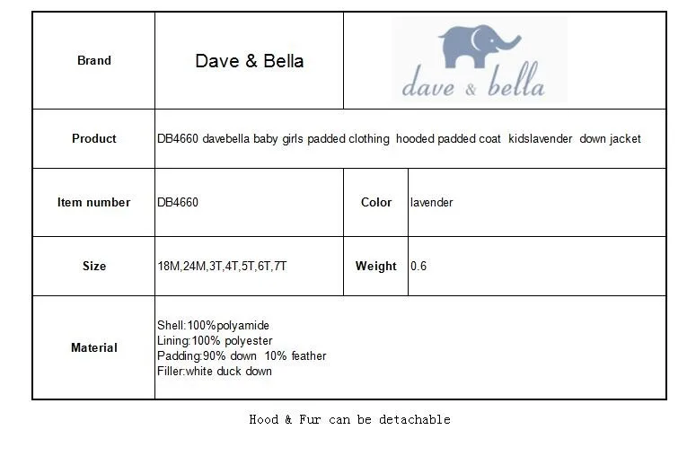 DB4660 davebella/стеганая одежда для маленьких девочек, стеганая куртка с капюшоном, Детский пуховик