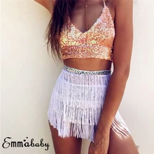 Сексуальное клубное мини-платье с кисточками, Однотонная юбка, модная новинка, юбка для танцев с бахромой, сексуальная женская мини-юбка