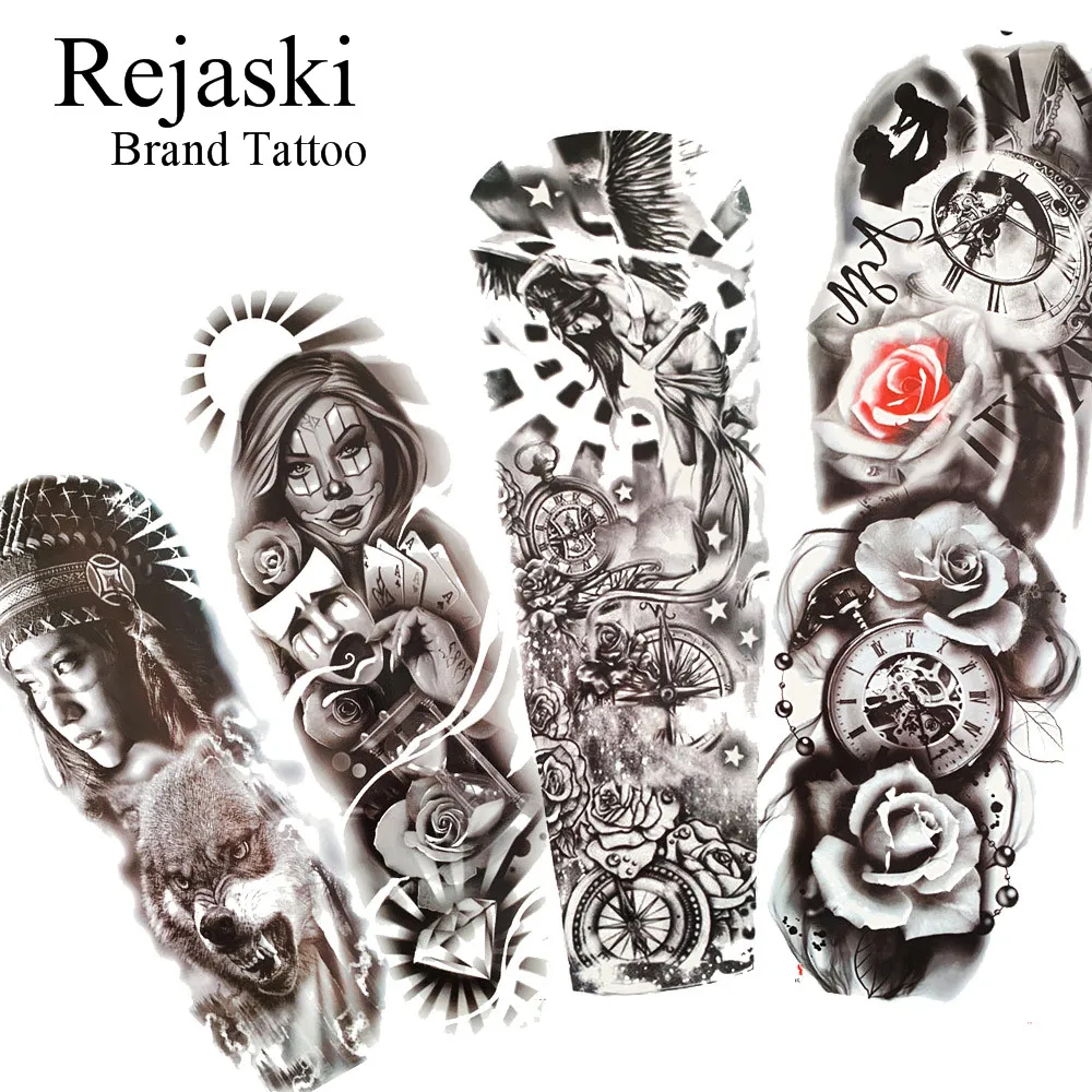 Наклейки для татуировок Rejaski длинные руки компас цветы девушек лица