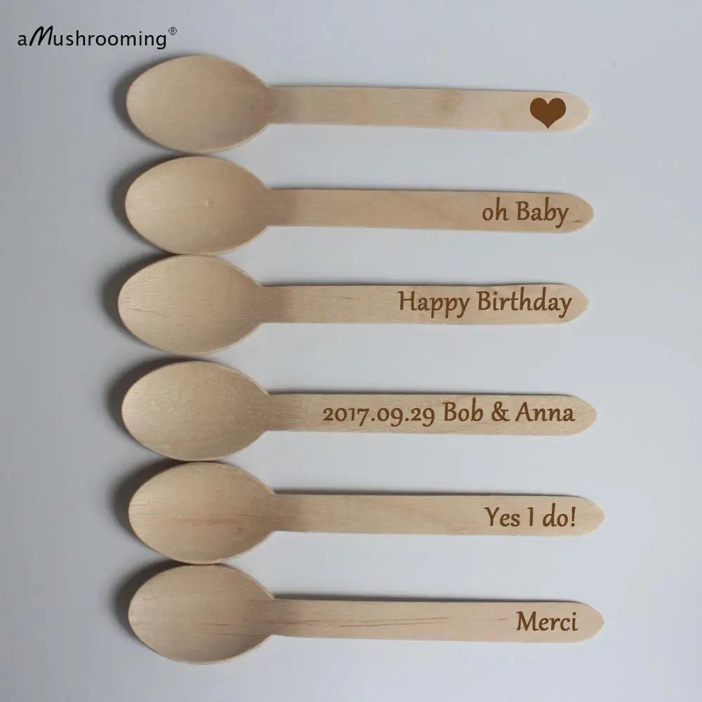 x500 Personalized Wooden Disposable Spoons Customize Cutlery Utensils