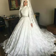 Саудовская Аравия Турция женское бальное платье ручной работы с длинным рукавом свадебное платье кружевное мусульманское свадебное платье Vestido De Noiva