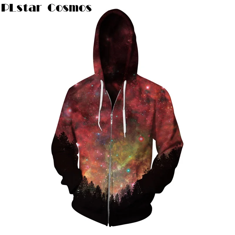 PLstar Cosmos Топы пуловер с длинными рукавами толстовки для женщин и мужчин на молнии Толстовка пространство галактика свитер лес уличная худи унисекс