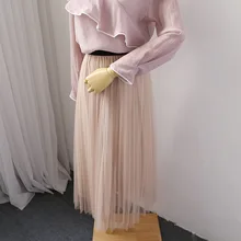 Весна новое поступление корейский стиль фея темперамент тюль юбка сетка длинные юбки для женщин 4 цвета доступны