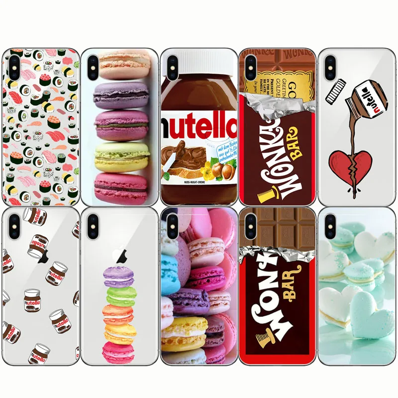 

Soft Silicone Phone Cover Cases Tumblr Nutella Makalon Chocolate Food Sushi for IPhone 7 8 Plus 5 5S SE X 6 6S