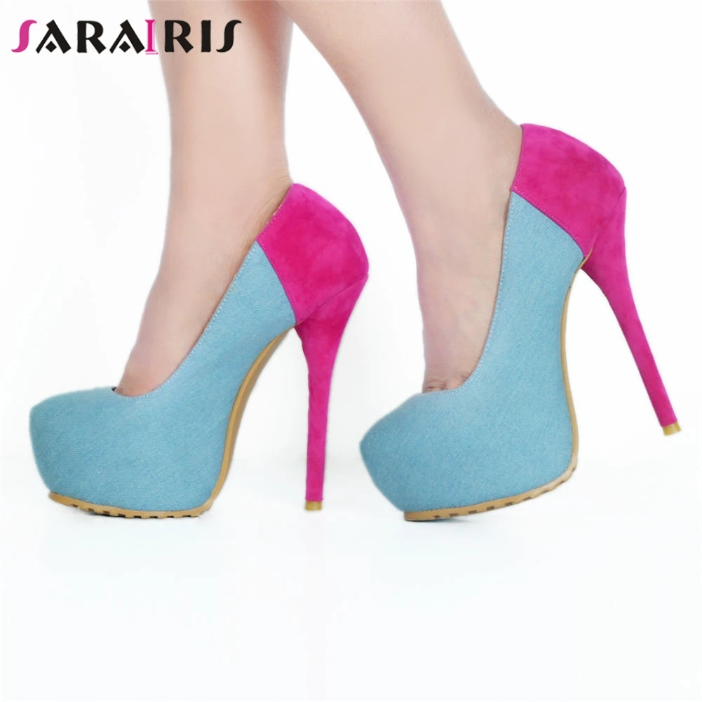

Brand Design Sexy Wedding Big Size 35-47 Party Prom Women Shoes Denim High Heels Platform Shoes Woman Pumps Women
