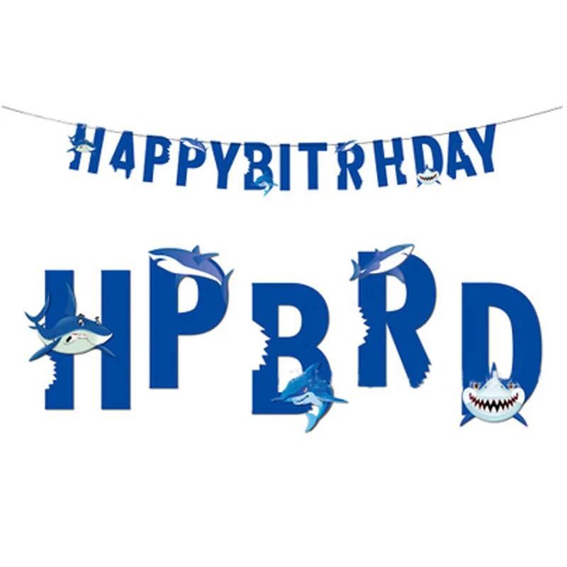 

Mediterranean Shark Happy Birthday Letter Banner Flags Garland Floral Bunting Banners Baby Kids Birthday Party Decorations