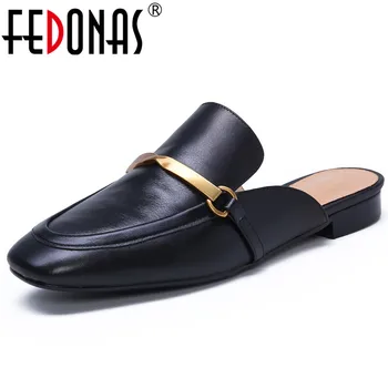 

FEDONAS Spring Summer Brand Design Square Toe Shallow Low Heels Slingbacks Slip on Mules Basic Sandals Party Casual Shoes Woman