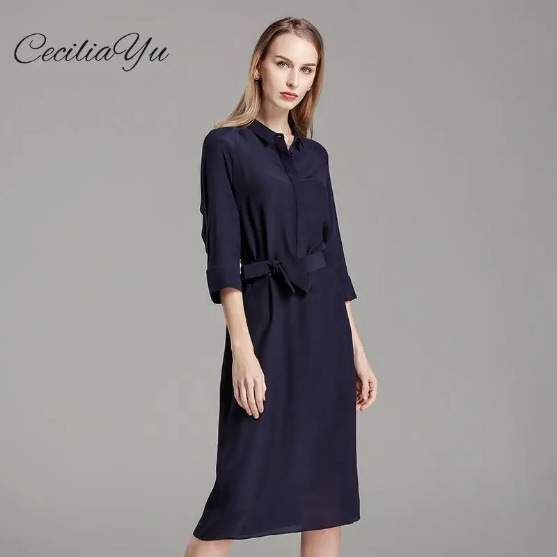 

New Style Women's European And American Temperament Five-point Sleeves Square Collar Summer Dress Waist Casual Silk Dress 2019
