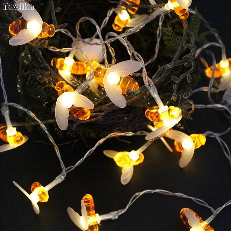 

10/20 LED Light String Wedding Lights Outdoor Honey Bee Battery Operated Lantern Fairy Lights Living Room Party Decoration