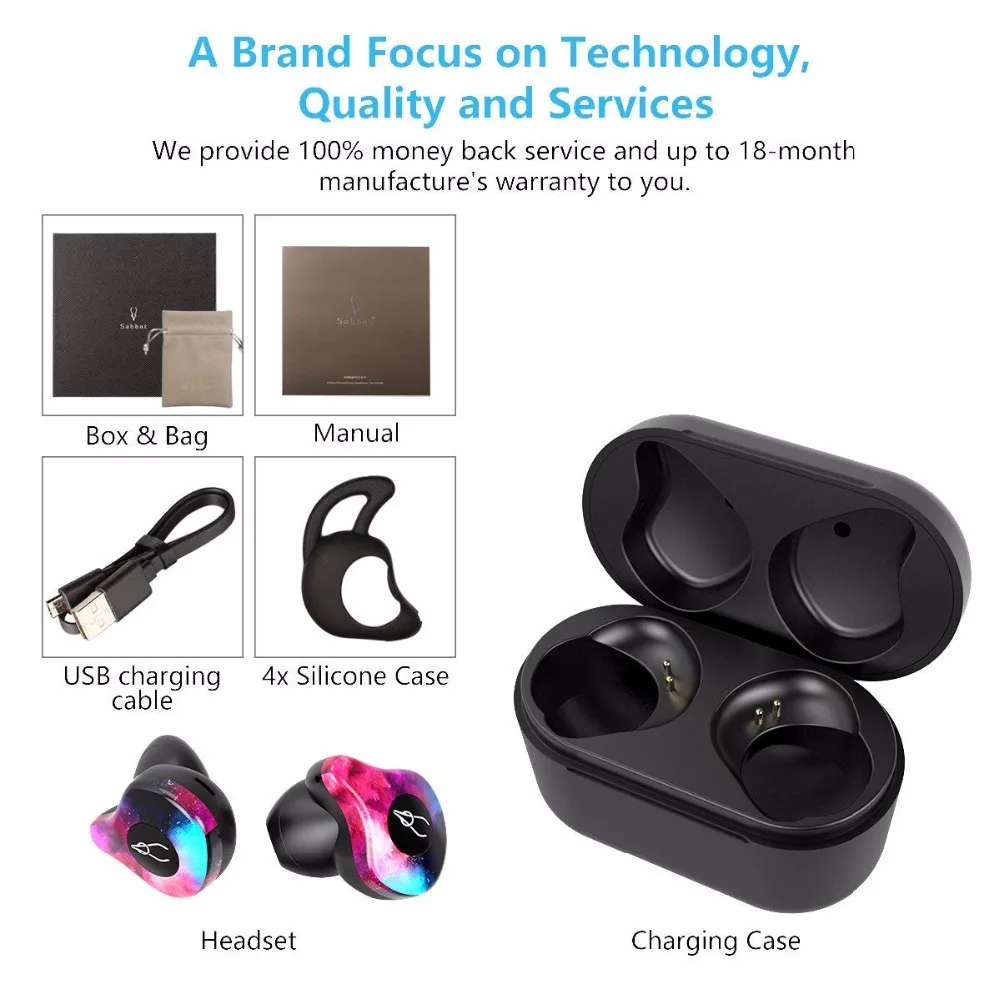 Настоящие беспроводные наушники, TWS Bluetooth наушники для мужчин и женщин, Bluetooth 5,0 наушники с 3D чистым звуком супер-быстрый паринг