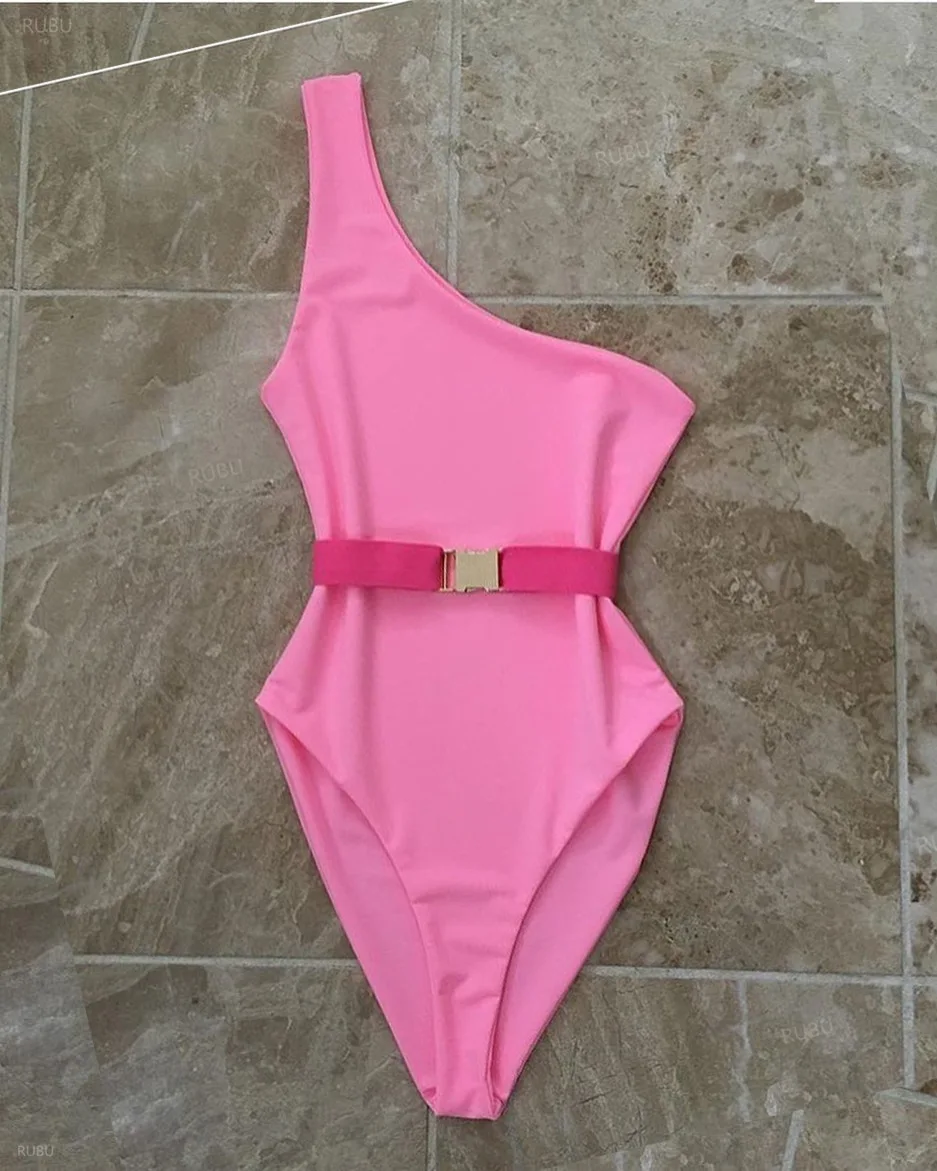 

Fashion elastic Europe ins net red one-piece pure color belt buckle sexy ladies