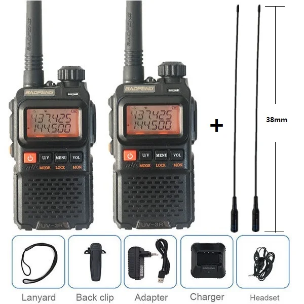 2 шт. Baofeng UV-3R+ Plus мини рация радио UHF VHF Ham CB радиостанция беспроводной HF трансивер UV3R PMR 446 передатчик - Цвет: add antenna