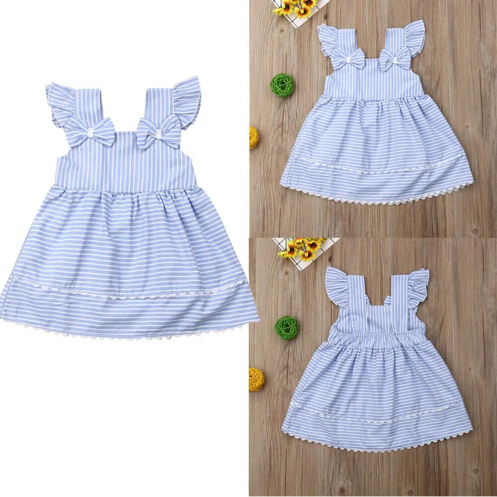 

Summer Toddler Baby Kids Girl Dress Bowknot Stripe Tutu Dresses Sundress