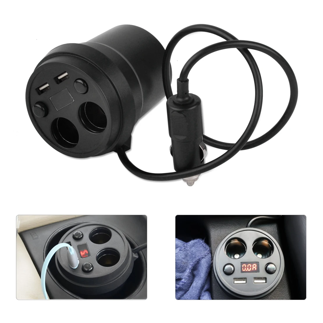 

DWCX ABS & Metal 2 Socket Cigarette Lighter Cup Dual USB Auto Car Power Charger Adapter Voltage LED Display for VW Audi BMW Kia
