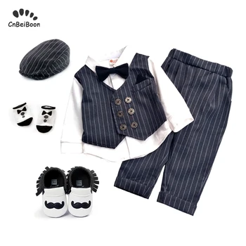 

Baby clothes newborn boys girls outfits strip gentleman suits tie bow t shirt pant hat sock shoes 5pcs clothing sets for wedding
