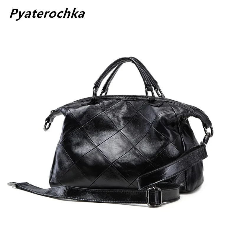 

Pyaterochka Women Handbags Genuine Leather Plaid Shoulder Bag Luxury Ladies Hand Bag Half Moon Korean Style High Quality Totes