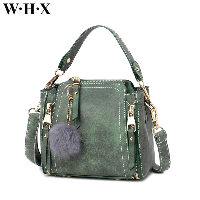 

New Women handbag fashion contracted nubuck leather female shoulder bag messenger bag candy color hairball Accessories women bag