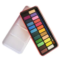 Акварельные краски в наборе 24 ярких цвета в компактный чехол с металлическим кольцом и бонусной акварельной щёткой