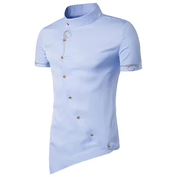 

Hollow personality new men's inclined door tip hem gentleman suit short-sleeved collar shirt