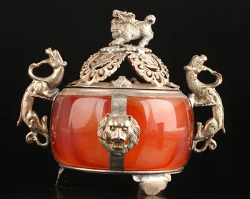

Marked SUPERB VINTAGE COLLECTABLE OLD TIBET COPPER AGATE LION DRAGON INCENSE BURNER wholesale factory Bronze Arts outlets