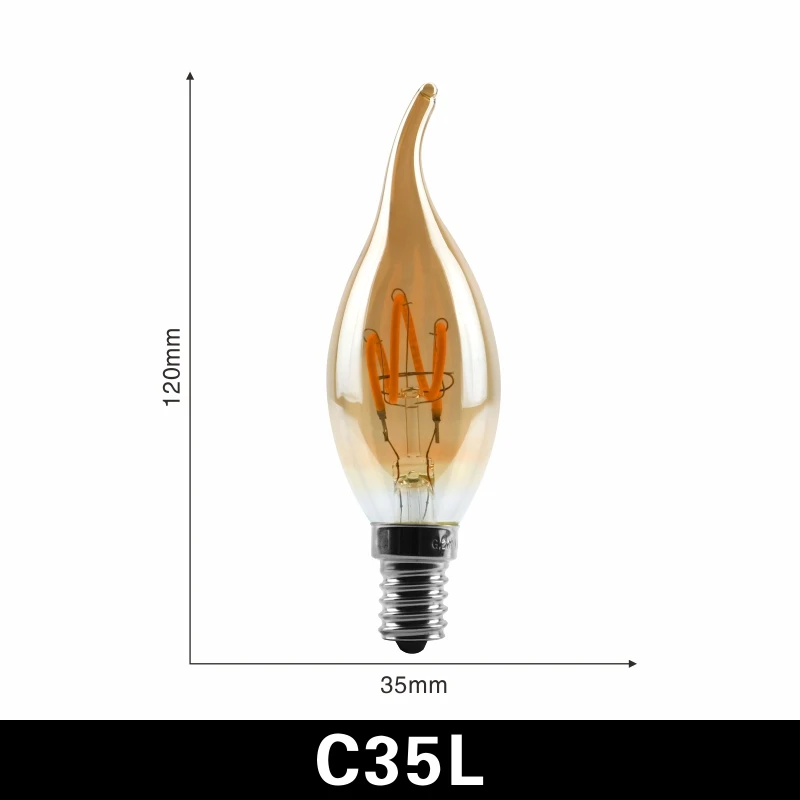 Ретро Винтаж лампы 4W 2200K лампа со спиралью светодиодный ламп накаливания A60 T45 ST64 G80 G95 G125 декоративное освещение диммируемая лампа edison лампа - Испускаемый цвет: C35L