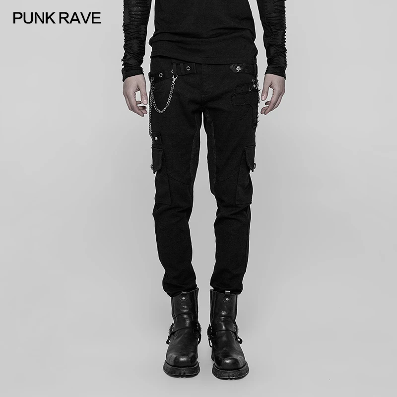 

PUNK RAVE Men Heavy Punk Metal Long Trousers Fashion Men Hip Hop Streetwear Casual Black Pencil Pants