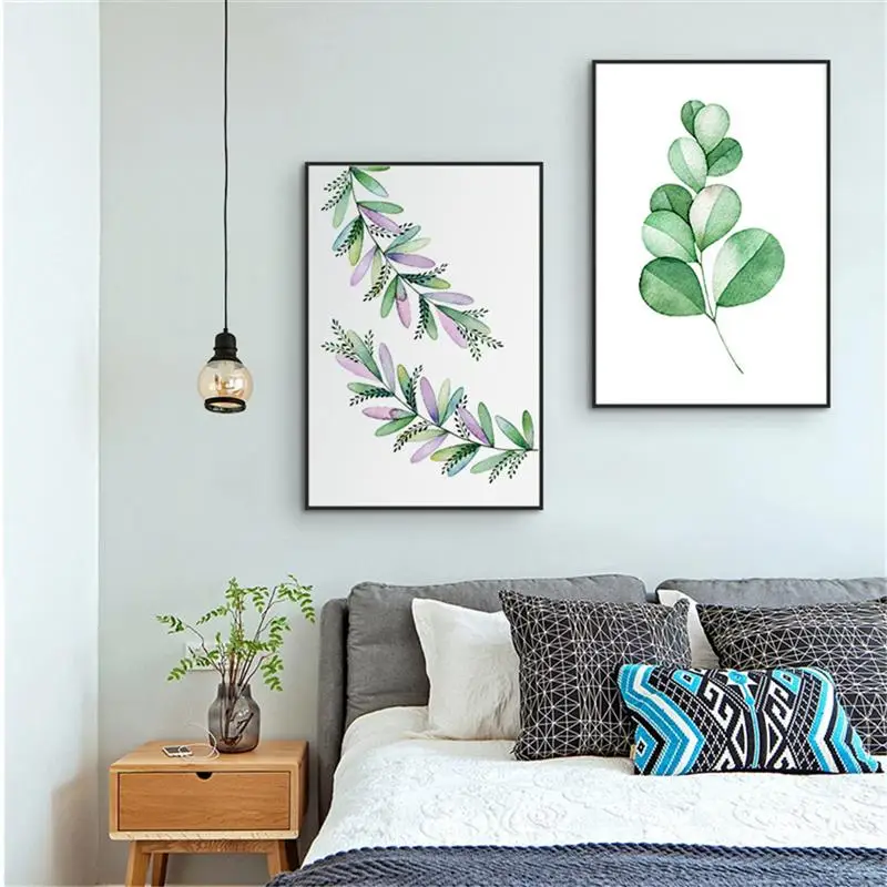 2Pcs Simple Wall Paintings Decorative Leaves Wall Art Pictures Wall