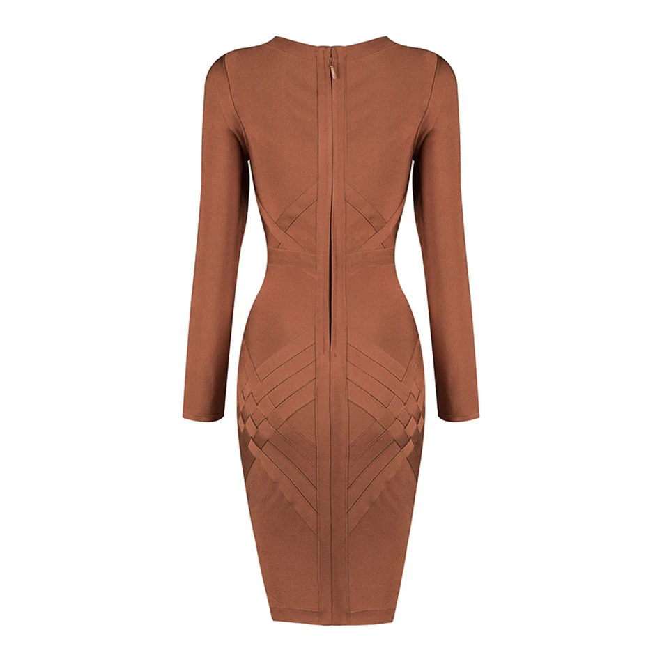 CIEMIILI Full Sleeves O Neck Above Knee Mini Back Zipper Bodycon Spandex Women 2020 Winter Celebrity Nightclub Party Sexy Dress