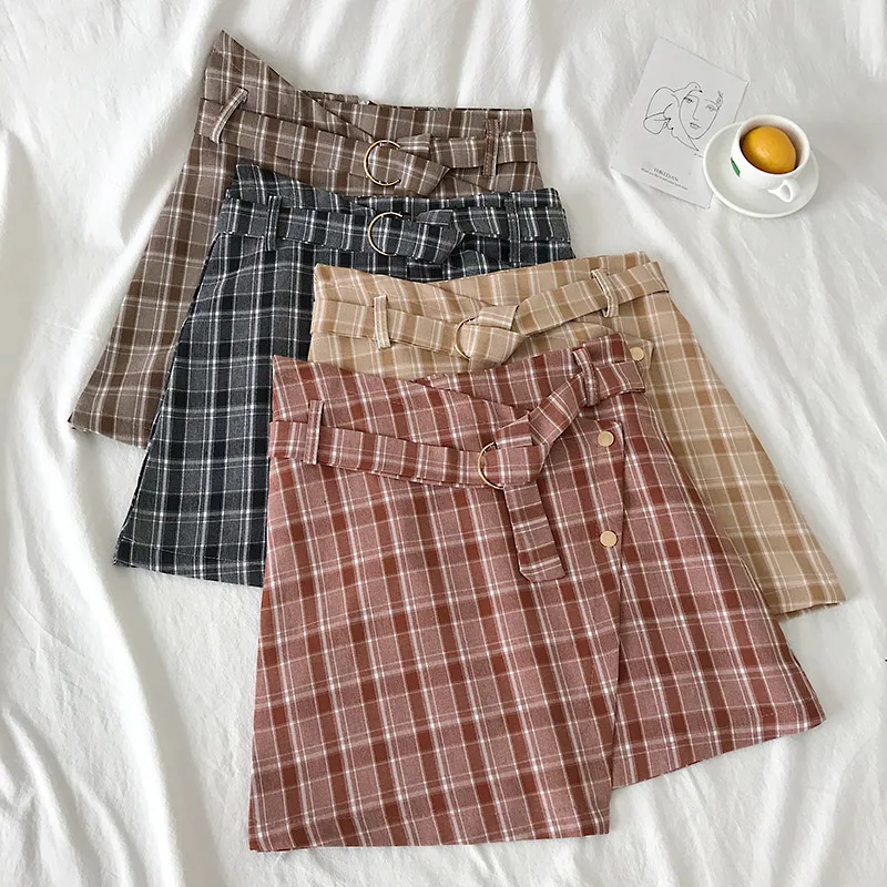 

Korean irregular skirt Plaid Harajuku Female sweet new Ulzzang fashion casual ins A-Line Knee-Length empire skirt