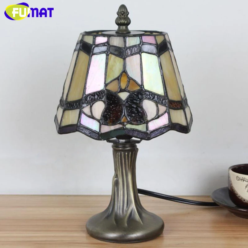 FUMAT Tiffany Stained Glass Desk Lamps Girls Gift Grape Rose Dragonfly Pearl Morning Glory Pattern Table Night Lights  24.