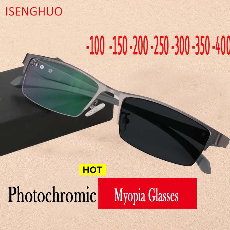 

ISENGHUO Business Myopia Sunglasses Photochromic Finished Men Women Myopia Eyeglasses Frame Sun glasses Myopia Eyewear