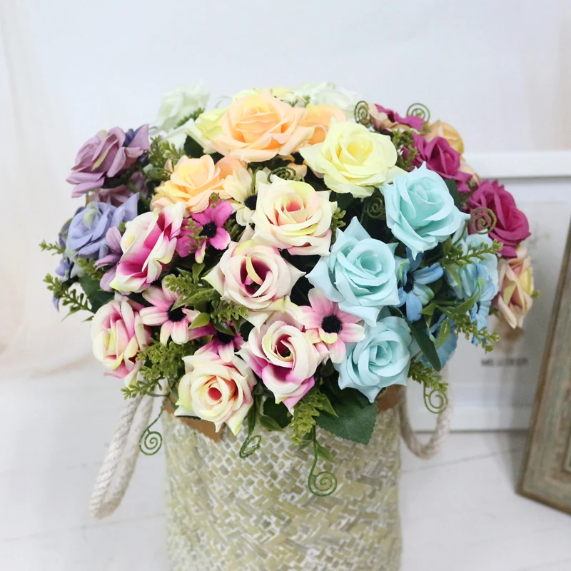 JAROWN Simulation Rose Bouquet Artificial Silk Flowers Fake Flower Art Decoration For Wedding Home Office Desktop Placement (5)