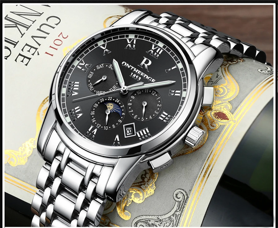 Мужские часы Топ бренд класса люкс Moon phase механические модные повседневные спортивные часы наручные мужские автоматические наручные часы