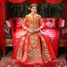 Традиционное шоу одежда дракон платье пратенсис китайский стиль платье невесты красное вечернее платье свадебное Ципао la robe de mariage
