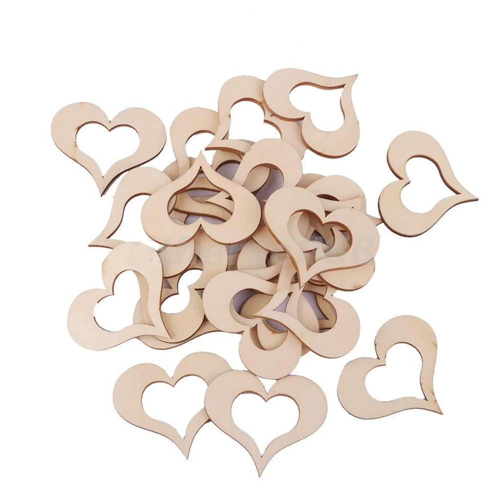 50 шт деревянные пустые полые сердца для свадебного декора украшения DIY ремесла аксессуары вечерние украшения